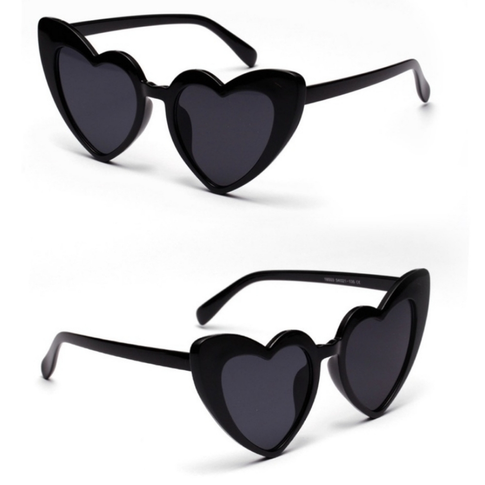Black Heart Shaped Cat Eye Sunglasses Valentine's Day Valentine Hearts - Picture 2 of 3
